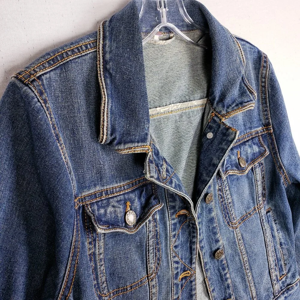 Free People Denim Jacket Jean Distressed Boho size S Casual - Picture 3 of 13